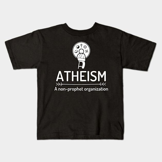 Atheism Skeptic Think Logic Prophet Organization Kids T-Shirt by Elysian Alcove